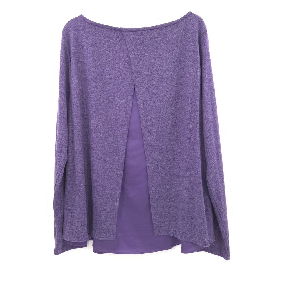 Lands End Layered Split Back Top Womens XL Purple Long Sleeve Chiffon Trim Cozy